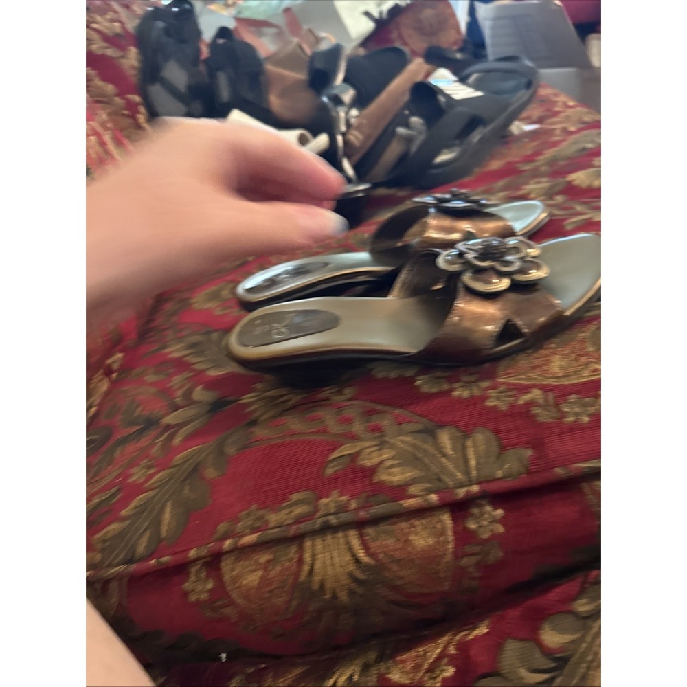 It's Ok Metallic Bronze Dressy Slide Slip-0n Sandals Size 10W
